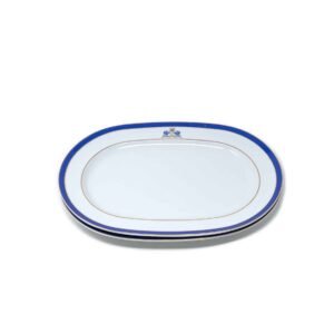 082aafa6-f2f5-44e3-b8f2-b9268a692814-2.jpg Bandejas de porcelana blanca con filo de oro y azul cobalto (2 piezas) Duisburg, 34 cm