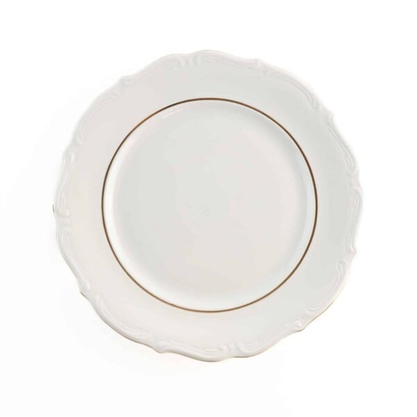 Platos de Presentación de Porcelana Blanca con Filo Dorado (2 Piezas) Rhein, Vajilla Elegante y Clásica para Mesa, Banquetes, Celebraciones y Regalo Especial
