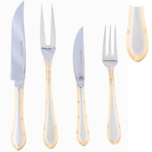 CRC Nuremberg Juego Chuletero 26 piezas, acero inoxidable con baño de oro, set de cuchillos y tenedores para carne con estuche de presentación