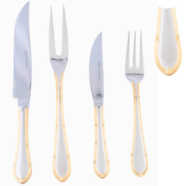 CRC Nuremberg Juego Chuletero 26 piezas, acero inoxidable con baño de oro, set de cuchillos y tenedores para carne con estuche de presentación