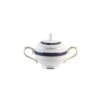 Juego de té de porcelana blanca con filo de oro y azul cobalto (27 piezas) Royal Blue, 12 tazas de té, 12 platillos para tazas, 1 tetera, 1 lechera, 1 azucarero