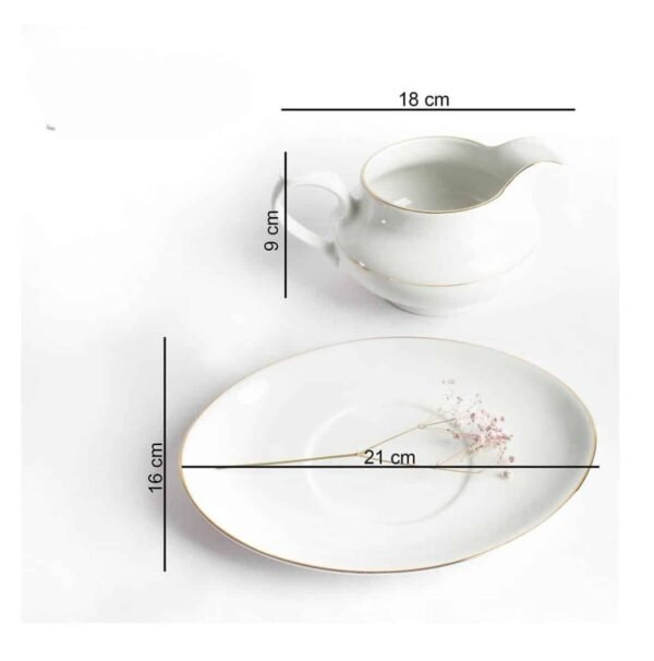 Juego de salsera de porcelana blanca de caolín y plato de apoyo (2 piezas) Bremen, 1 salsera (35 cl), 1 plato (25 x 14 cm)