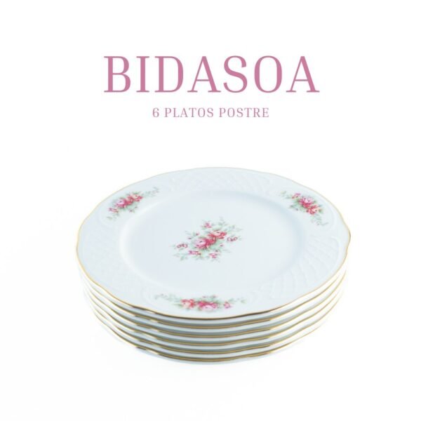 Vajilla de porcelana blanca (18 piezas) Bidasoa Irina 6 platos llanos, 6 platos hondos y 6 platos de postre con motivos florales y filo de oro