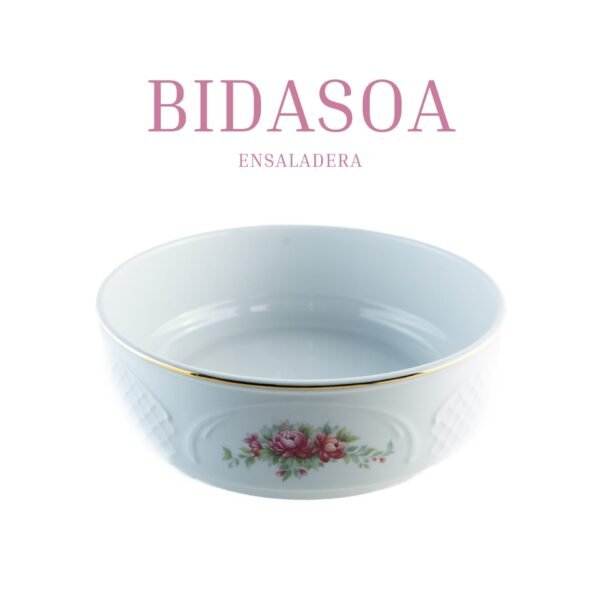 Ensaladera de Porcelana (1 pieza) Bidasoa Irina, Ensaladera Blanca con Filo Dorado y Decoración Floral, Vajilla Elegante para Servir Ensaladas, Banquetes y Regalo