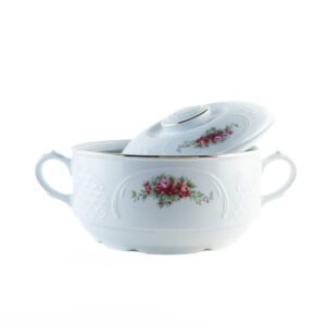 Sopera de Porcelana Blanca (1 pieza) Bidasoa Irina, Sopera con Tapa, Filo de Oro y Decoración Floral, Elegante para Servir, Mesa Formal y Regalo