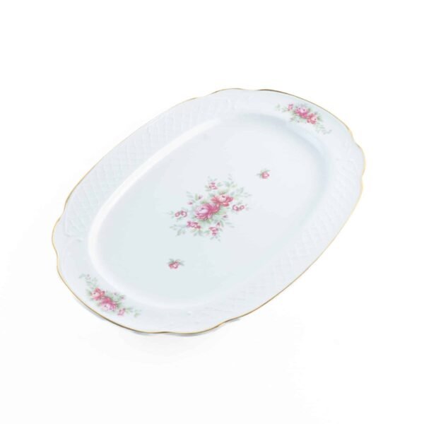 Fuente de porcelana Bidasoa Irina ovalada con filo dorado y flores