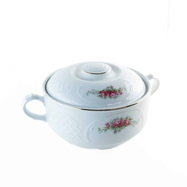 Juego de Porcelana (2 Piezas) Bidasoa Irina, Sopera con tapa y ensaladera, Diseño floral con filo dorado, Vajilla clásica y elegante para mesa, celebraciones y regalo especial