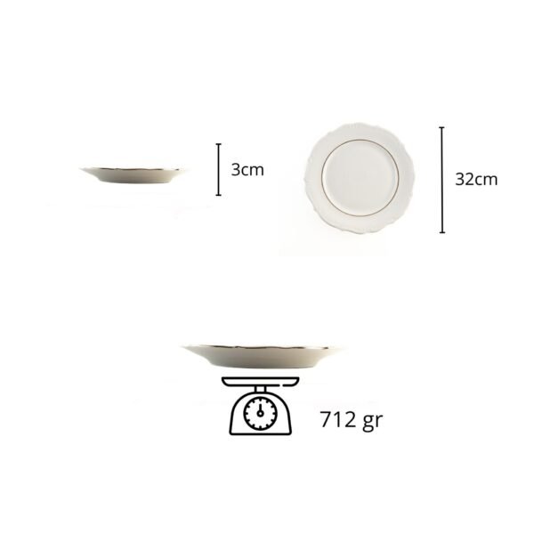 Fuente de Porcelana Blanca (1 Pieza) Rhein Plato presentación de 32 cm con Borde de Oro – Ideal para Postres, Tartas, Sushi o como Base para Ensaladera – Diseño de Lujo
