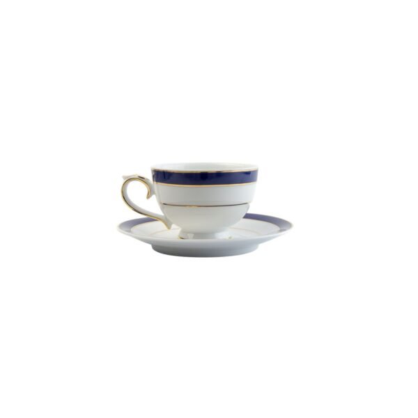 Juego de té de porcelana blanca con filo de oro y azul cobalto (27 piezas) Royal Blue, 12 tazas de té, 12 platillos para tazas, 1 tetera, 1 lechera, 1 azucarero