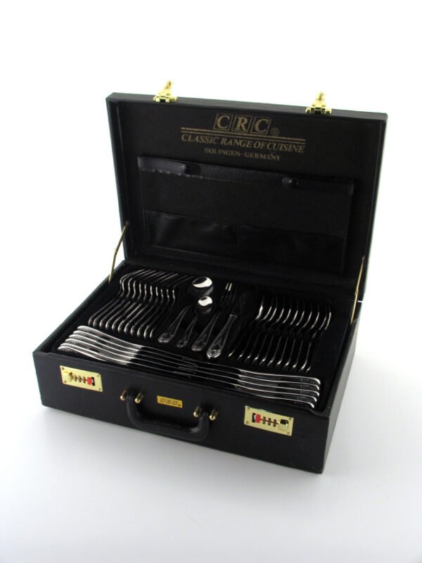 Cubertería 113 piezas CRC Koln 1285, acero inoxidable 18/10, diseño clásico con estuche de presentación, cuchillos monoblock forjados
