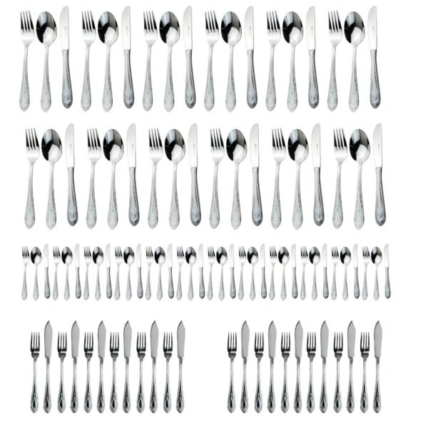 Cubertería 113 piezas CRC Koln 1285, acero inoxidable 18/10, diseño clásico con estuche de presentación, cuchillos monoblock forjados