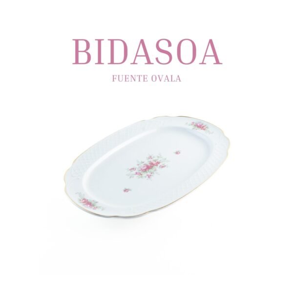 Fuente de porcelana Bidasoa Irina ovalada con filo dorado y flores