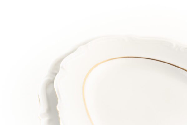 RHEIN Juego de 2 Fuentes Ovaladas para Servir, Porcelana Blanca con Borde Dorado – 33×22 cm para Sushi, Entradas, Canapés o Postres – Elegantes para Buffet, Eventos y Fiestas