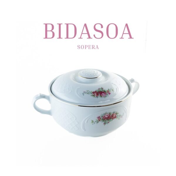 Sopera de Porcelana Blanca (1 pieza) Bidasoa Irina, Sopera con Tapa, Filo de Oro y Decoración Floral, Elegante para Servir, Mesa Formal y Regalo