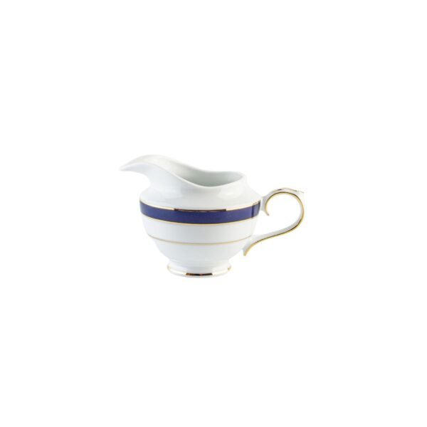 Juego de té de porcelana blanca con filo de oro y azul cobalto (27 piezas) Royal Blue, 12 tazas de té, 12 platillos para tazas, 1 tetera, 1 lechera, 1 azucarero