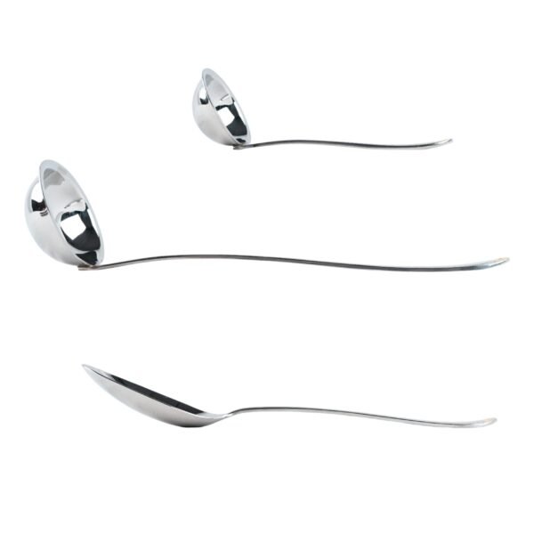 Juego de Servir Glamour  7000  (3 Piezas) Cazo Sopero, Cuchara de Servir y Cazo para Salsa, Acero Inoxidable con Detalles en Oro 23-24K, Apto para lavavajillas