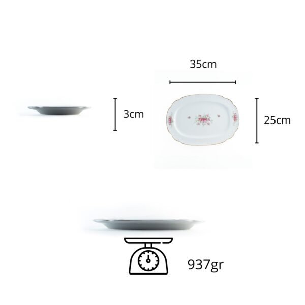 Fuente de porcelana Bidasoa Irina ovalada con filo dorado y flores