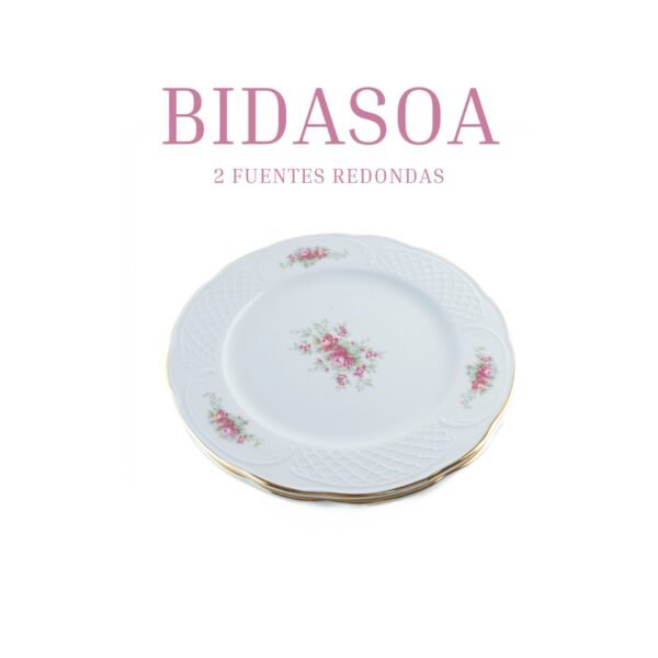 Juego de Fuentes de Porcelana (2 Piezas) Bidasoa Irina – Plato Redondo con Diseño Floral y Filo Dorado