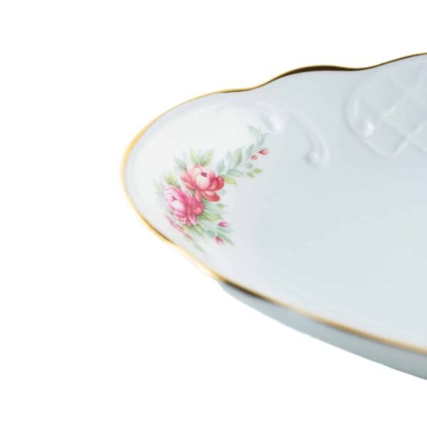 13_BIDASOA_IRINA_RABANERA.jpg Juego de Rabaneras de Porcelana Blanca (2 piezas) con Diseño Floral y Filo Dorado Fuente para Guarnición, Aperitivos o Salsas .Colección Bidasoa original.