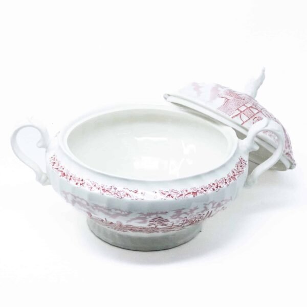 Sopera de ceramica inglesa, blanca y rosa marca churchill (3 l )