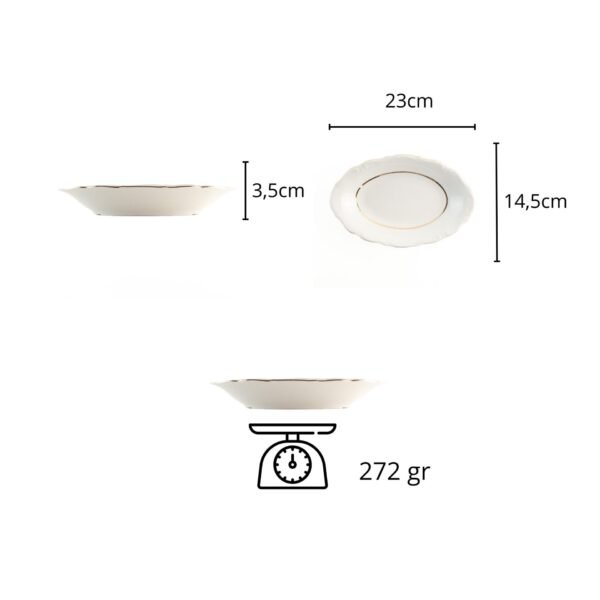 13_RHEIN_2-RABANERAS.jpg Fuentes para Guarnición Rabaneras Porcelana Blanca 23 cm, (2 Piezas) Rhein Borde Dorado, Ideales para Salsas, Ensaladas, Postres o como Rabaneras, Fácil Limpieza y Elegantes