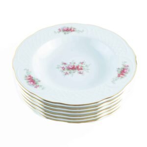 14_BIDASOA_IRINA_6HONDOS.jpg Juego de Platos Hondos de Porcelana Blanca (6 piezas) Bidasoa Irina, Motivos Florales con Filo de Oro, Elegante para Cenas, Excelente como Regalo