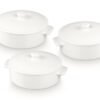 Cazuelas cocotte pequeñas de porcelana blanca con tapa (3 piezas) Ovum