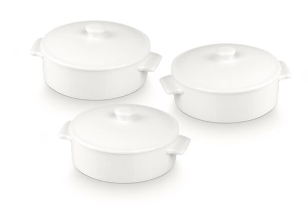 Cazuelas cocotte pequeñas de porcelana blanca con tapa (3 piezas) Ovum