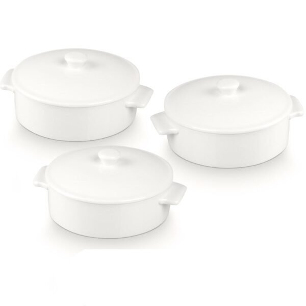 Cazuelas cocotte pequeñas de porcelana blanca con tapa (3 piezas) Ovum
