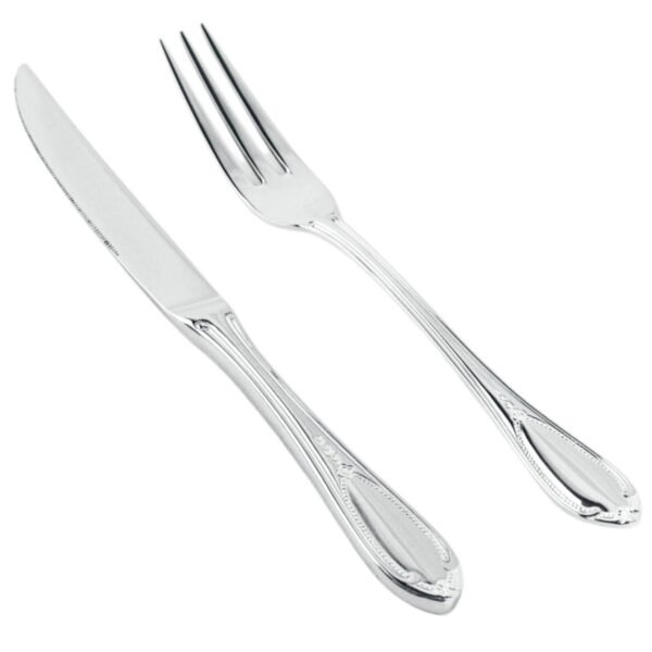 Glamour 7000  Cubiertos de Carne en Acero Inoxidable (12 Piezas) 6 Cuchillos + 6 Tenedores, Pulido Espejo, Apto para lavavajillas