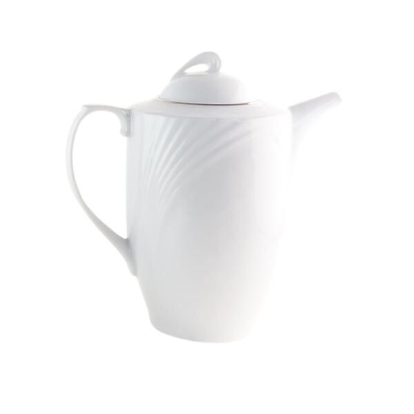 19.jpg Juego de café de porcelana blanca Lubeck R, 27 piezas con filo dorado, 12 tazas y 12 platillos, cafetera, azucarero y lechera, apto lavavajillas