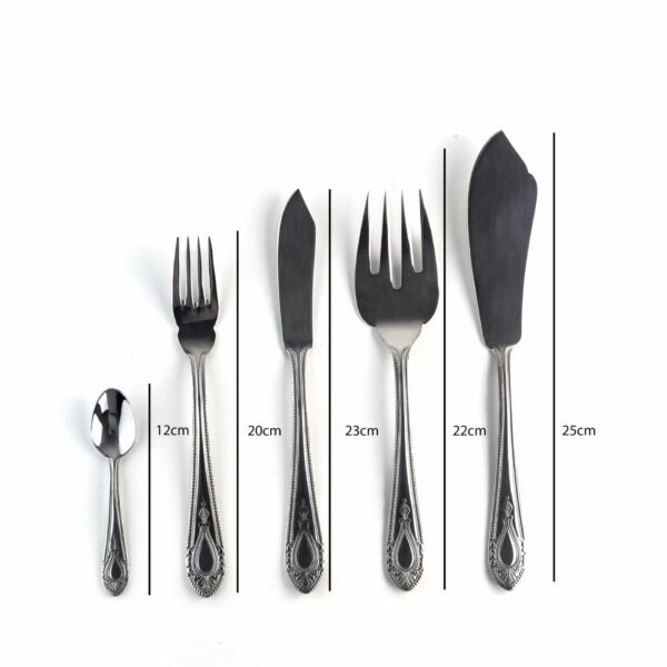 Cuberteria de pescado acero inoxidable (20 piezas) Koln 1285, 6 tenedores, 6 cuchillos fileteadores, 6 cucharas de postre, 1 pala, 1 tenedor de servir