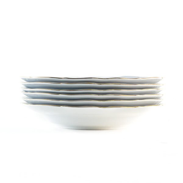 1RHEIN_6_HONDOS.jpg Juego Platos Hondos de Porcelana Blanca (6 piezas)Rhein con Borde Dorado – Vajilla de filo de oro para Sopas cremas. Celebraciones y regalos