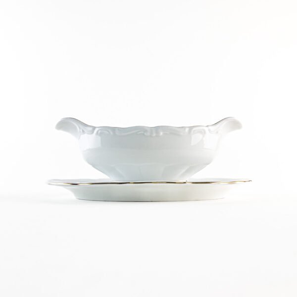 Salsera de Porcelana Blanca (1 pieza) Rhein con Filo Dorado, Vajilla Elegante, Servir en Mesa y Regalo Especial