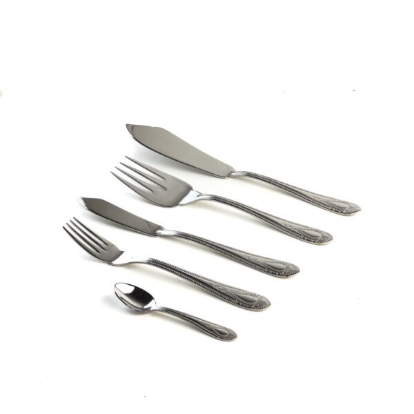 Cuberteria de pescado acero inoxidable (20 piezas) Koln 1285, 6 tenedores, 6 cuchillos fileteadores, 6 cucharas de postre, 1 pala, 1 tenedor de servir