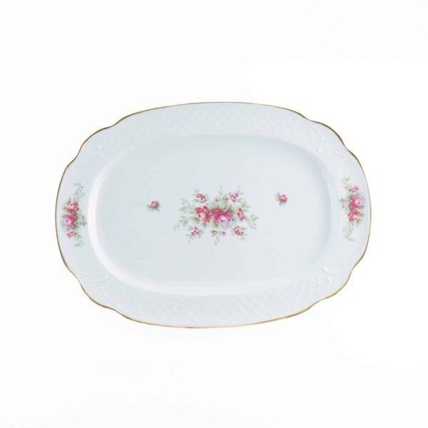 Fuente de porcelana Bidasoa Irina ovalada con filo dorado y flores