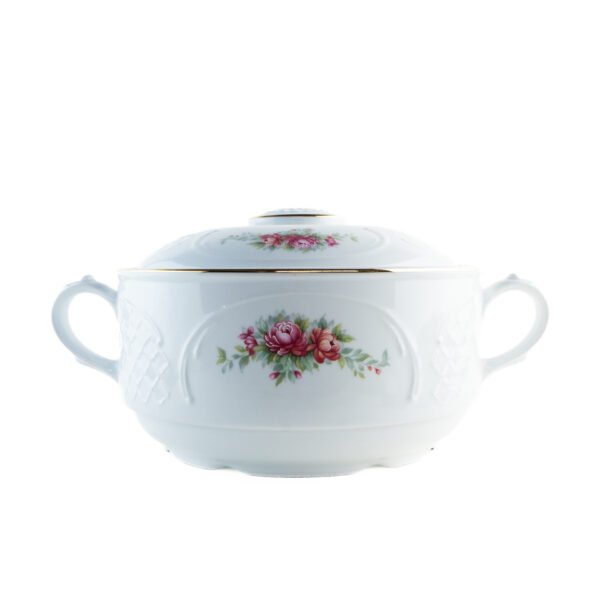 Sopera de Porcelana Blanca (1 pieza) Bidasoa Irina, Sopera con Tapa, Filo de Oro y Decoración Floral, Elegante para Servir, Mesa Formal y Regalo