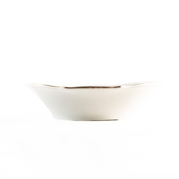 1_RHEIN_2-RABANERAS.jpg Fuentes para Guarnición Rabaneras Porcelana Blanca 23 cm, (2 Piezas) Rhein Borde Dorado, Ideales para Salsas, Ensaladas, Postres o como Rabaneras, Fácil Limpieza y Elegantes