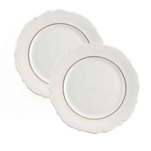 Platos de Presentación de Porcelana Blanca con Filo Dorado (2 Piezas) Rhein, Vajilla Elegante y Clásica para Mesa, Banquetes, Celebraciones y Regalo Especial