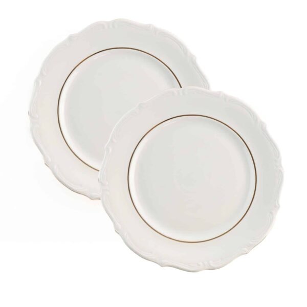 Platos de Presentación de Porcelana Blanca con Filo Dorado (2 Piezas) Rhein, Vajilla Elegante y Clásica para Mesa, Banquetes, Celebraciones y Regalo Especial