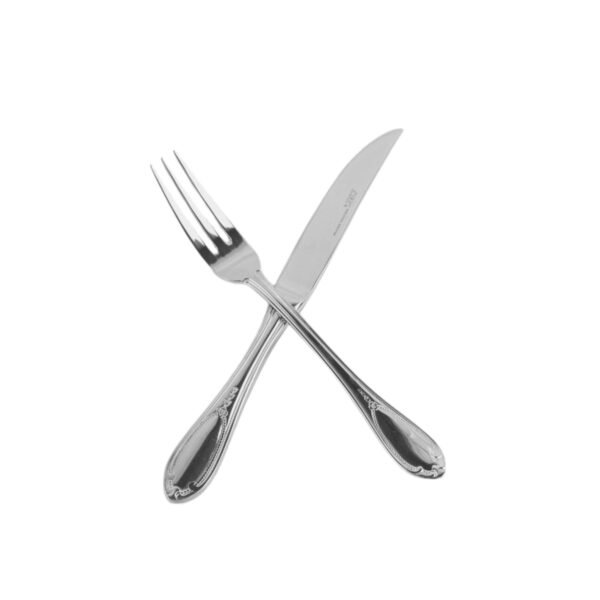 Cubiertos de Carne Glamour  7000  (12 Piezas) Acero Inoxidable con Detalles en Oro 23-24K, 6 Cuchillos + 6 Tenedores, Apto para lavavajillas