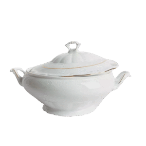 Sopera de porcelana blanca (3 l) Rhein, 1 tapa de porcelana, filo de oro