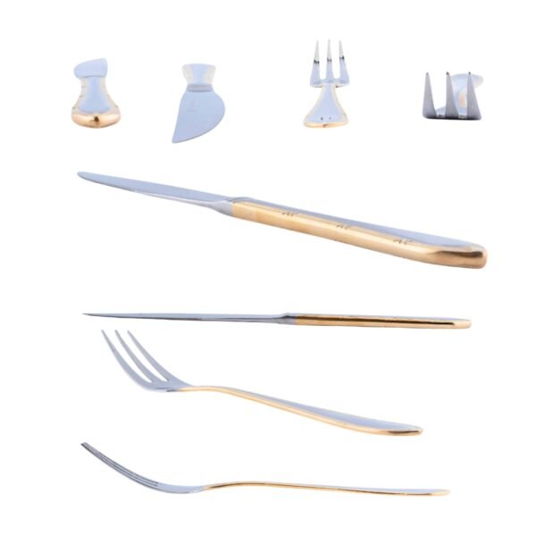 CRC Nuremberg Juego Chuletero 26 piezas, acero inoxidable con baño de oro, set de cuchillos y tenedores para carne con estuche de presentación