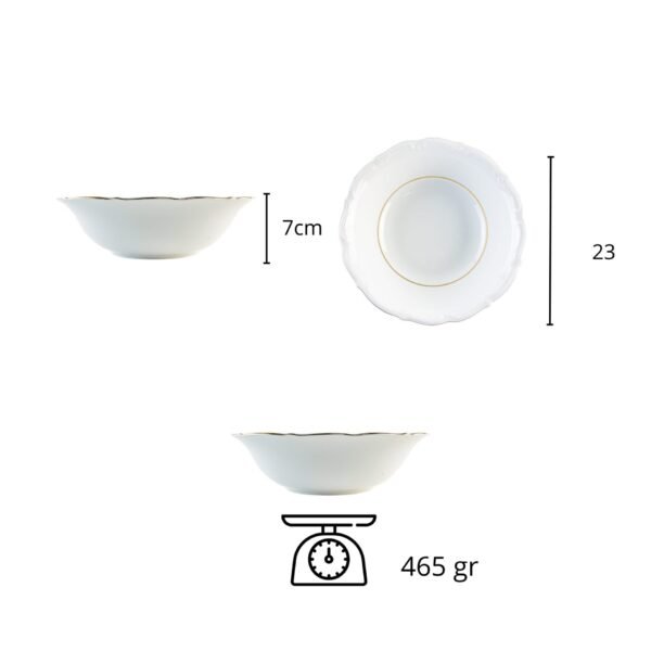 Ensaladera de porcelana blanca Rhein con filo de oro