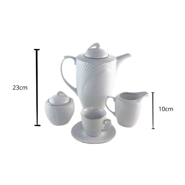 2-BANDEJAS-OVALES-2.jpg Juego de café de porcelana blanca Lubeck R, 27 piezas con filo dorado, 12 tazas y 12 platillos, cafetera, azucarero y lechera, apto lavavajillas
