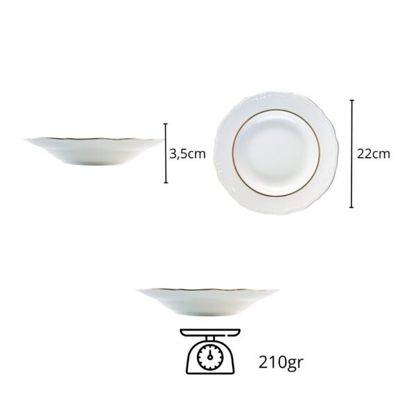 2-BANDEJAS-OVALES-6.jpg Juego Platos Hondos de Porcelana Blanca (6 piezas)Rhein con Borde Dorado – Vajilla de filo de oro para Sopas cremas. Celebraciones y regalos