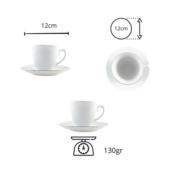 Juego Café o Té de porcelana blanca (27 piezas) Lubeck R con filo de oro, taza, plato, cafetera, azucarero y lechera