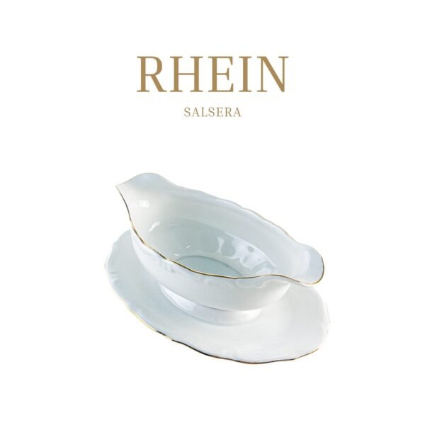 Salsera de Porcelana Blanca (1 pieza) Rhein con Filo Dorado, Vajilla Elegante, Servir en Mesa y Regalo Especial