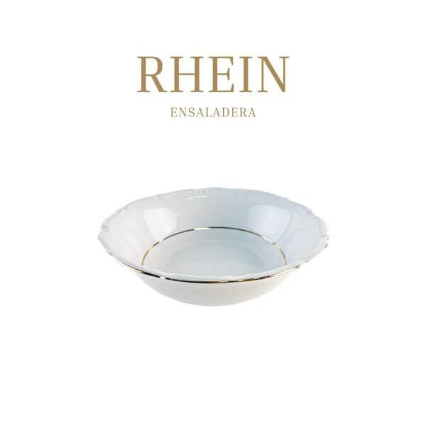 Ensaladera de porcelana blanca Rhein con filo de oro
