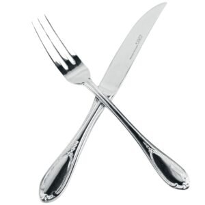 Glamour 7000  Cubiertos de Carne en Acero Inoxidable (12 Piezas) 6 Cuchillos + 6 Tenedores, Pulido Espejo, Apto para lavavajillas